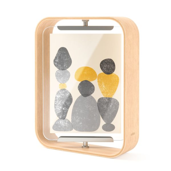 Umbra Bellwood stalo nuotraukų rėmelis 5x7 — tvarus buko medienos rėmelis su 360° sukimo mechanizmu, natūrali spalva