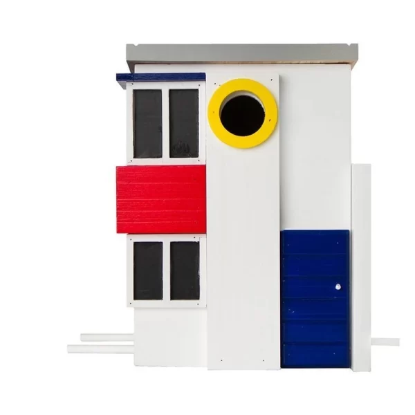 Inkilas ir lesykla viename Multiholk de Stijl - Wildlife Garden Mondrian stiliaus paukščių namelis iš švediško maumedžio