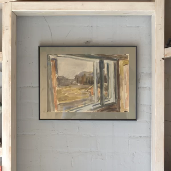 Leonīds Ārin̦Š “View From the Window” + Knyga/ Albumas | Leonīds Ārin̦Š, Watercolor/ Paper Leonids Āriņš “View from the Window”, 1946 — akvarelė ant popieriaus, 29×46 cm, originalas (aliuminis juodas rėmas, stiklas)...
