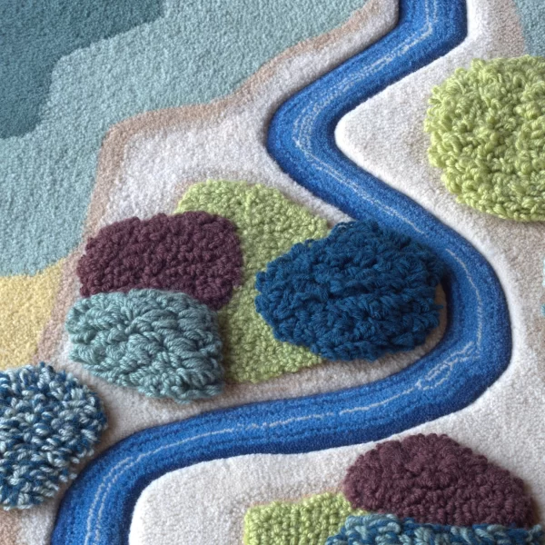 Rinkinys — Vilnonis kilimas Upė + keramikos indas Žuvis | Wool rug River, ceramic Fish Lengva vertinti vandenį ar upę savaime suprantamu dalyku, nors jis yra toks fundamentalus ir gyvybiškai svarbus.