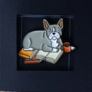 Pin Ženkliukas „Šuo” | Enamel Pin The Dog - Bostono terjeras. Kava ir knygos
