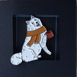 Pin Ženkliukas „Šuo” | Enamel Pin The Dog - Samojedas. Žiema su kava
