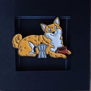 Pin Ženkliukas „Šuo” | Enamel Pin The Dog - Šiba inu. Su moka kavinuku